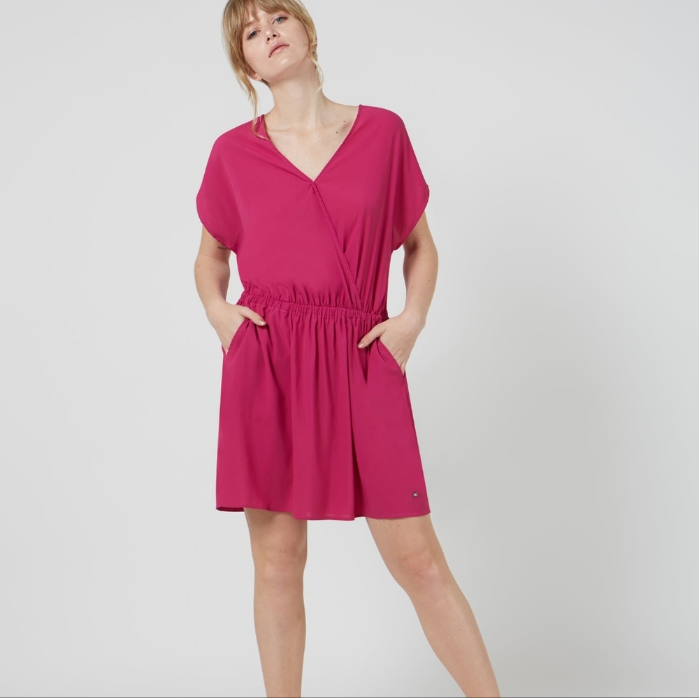FIG pink Diani travel wrap dress minimalist modern classic, size XS, NWT
